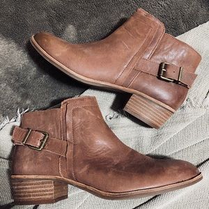 Brown leather booties